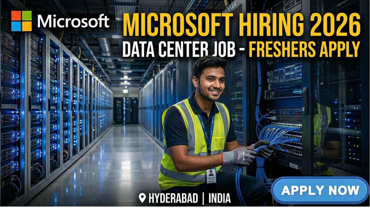 Microsoft data center technician working on servers in Hyderabad for 2026 hiring recruitment